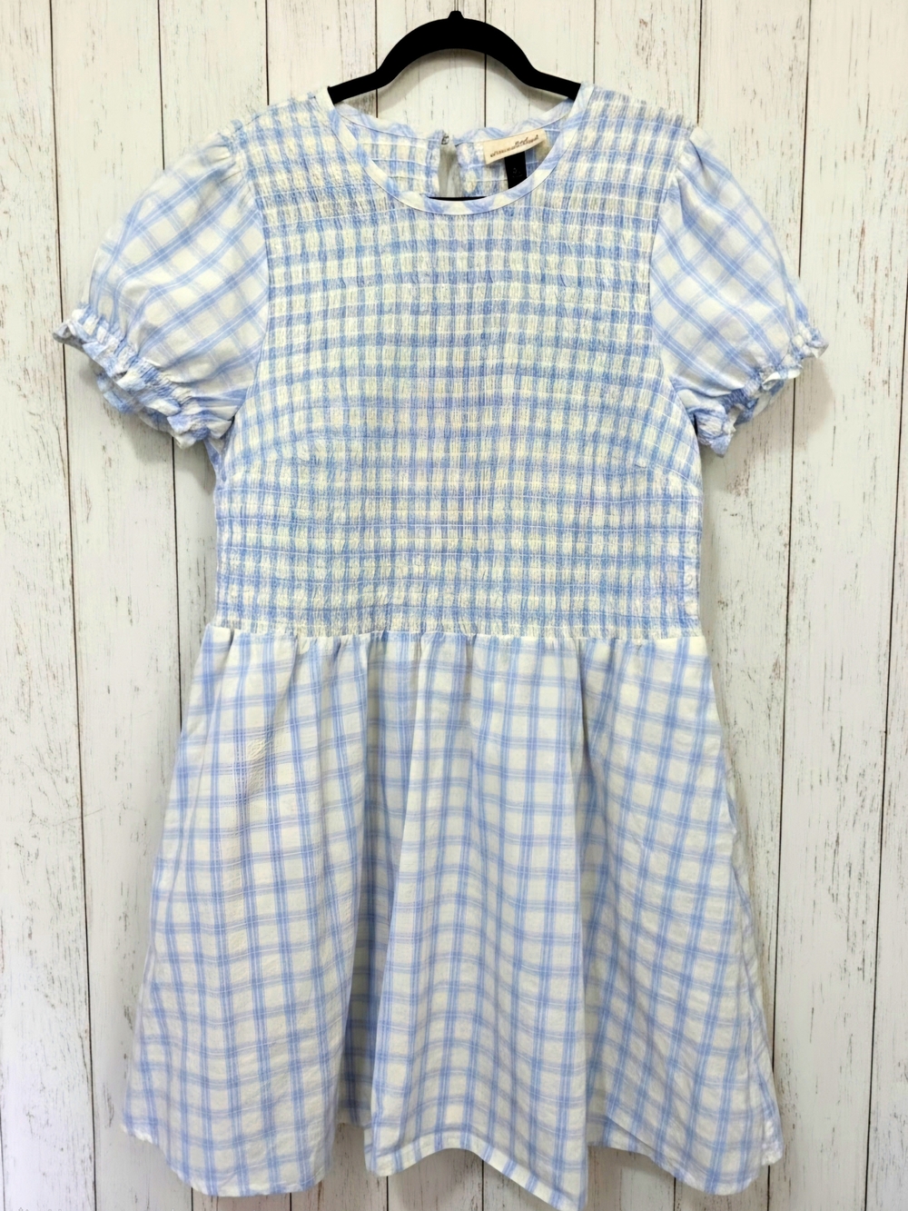 Universal Thread Light Blue and White Plaid Smocked Dress